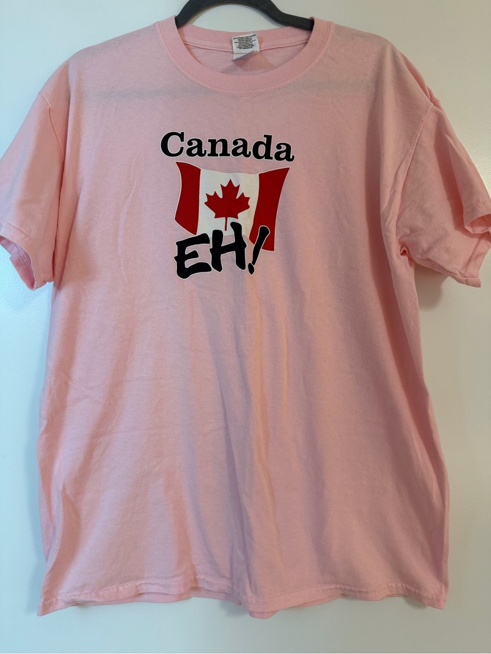 Gildan Pink Kids Canada EH! T-Shirt with Red Flag Graphic